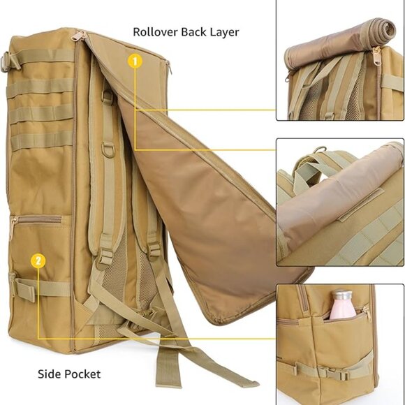 Waterproof Tactical Duffle Backpack, 55L, Cargo Model (KHAKI) NEW